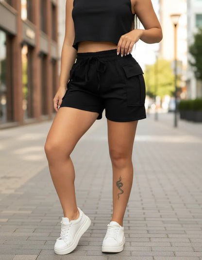 Shorts Cargo Moletom Feminino Com Bolso Lateral Moletinho