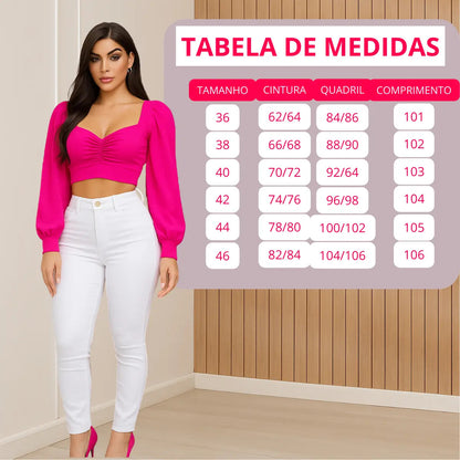Calça Feminina Jeans Cintura Alta Skinny Levanta Bumbum