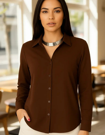 Camisa Blusa Social Feminina Manga Longa De Botão Na Promo