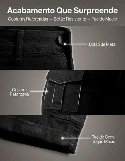Short Jeans Feminino Shorts Cargo Com Lycra Cintura Alta