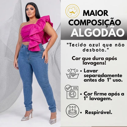 Calça Jeans Plus Size Cintura Alta Elastano Lycra Modeladora
