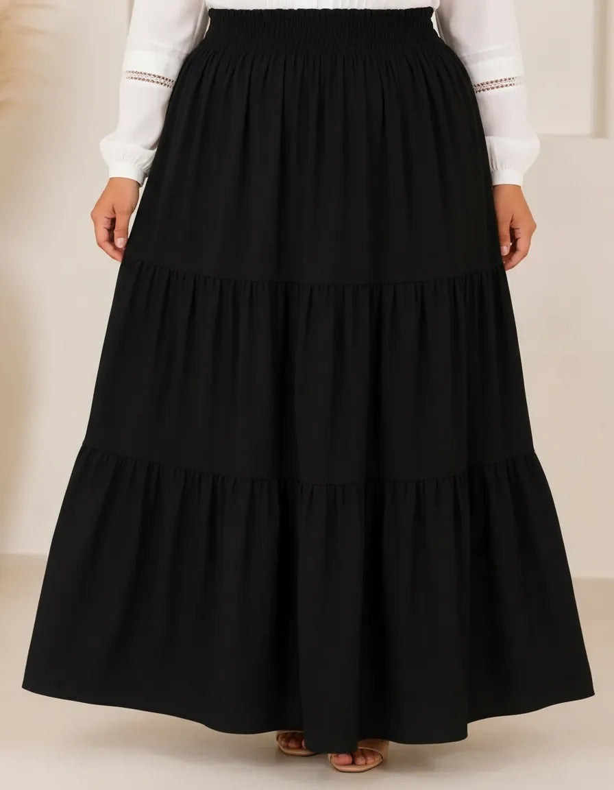 Saia Longa Com Babado Estica Bastante Veste 44 - 52 Elegante