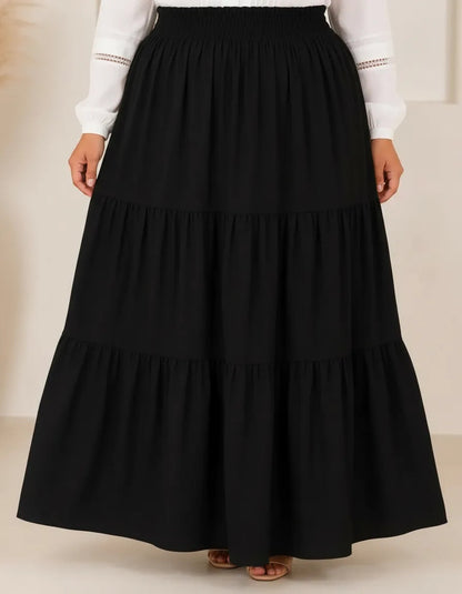 Saia Longa Com Babado Estica Bastante Veste 44 - 52 Elegante