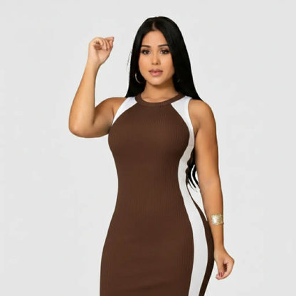 Vestido Canelado Midi Faixas Regata Casual Básico Modelador