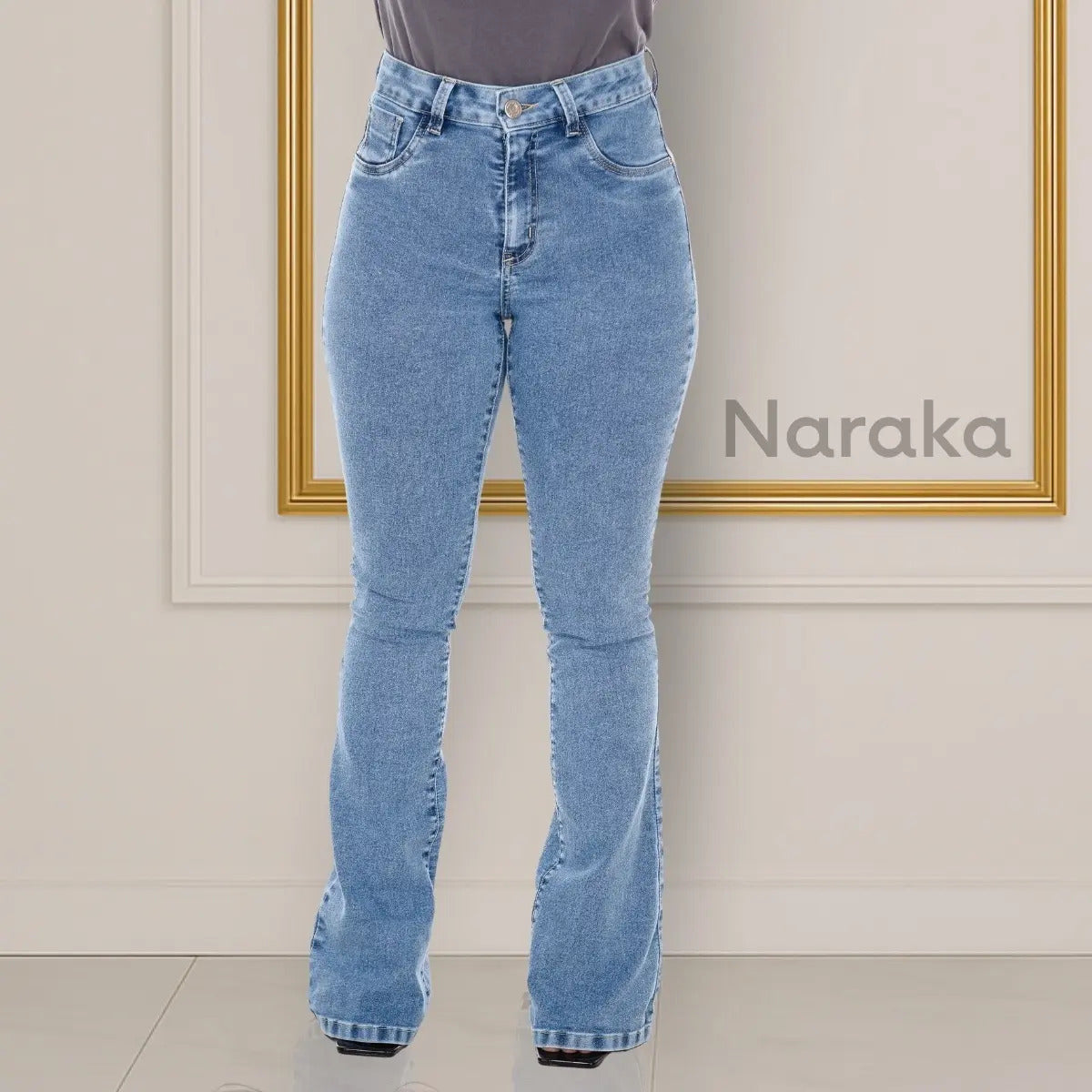 Calça Jeans Flare Feminina Cintura Alta Com Elastano