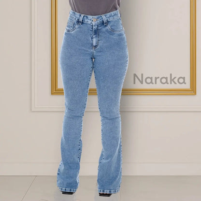Calça Jeans Flare Feminina Cintura Alta Com Elastano