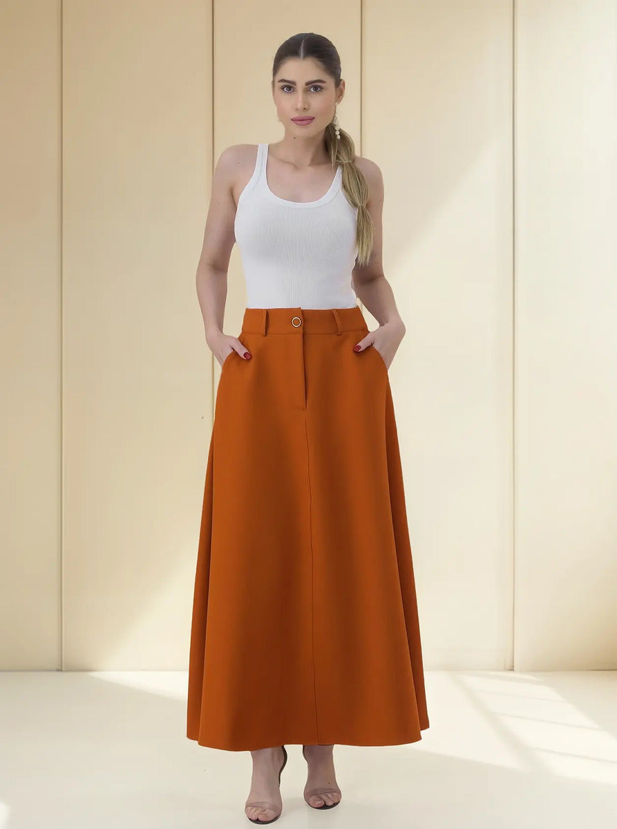Saia Feminina Longa Design Saiaxshort Botao Cinto - Ma 7106