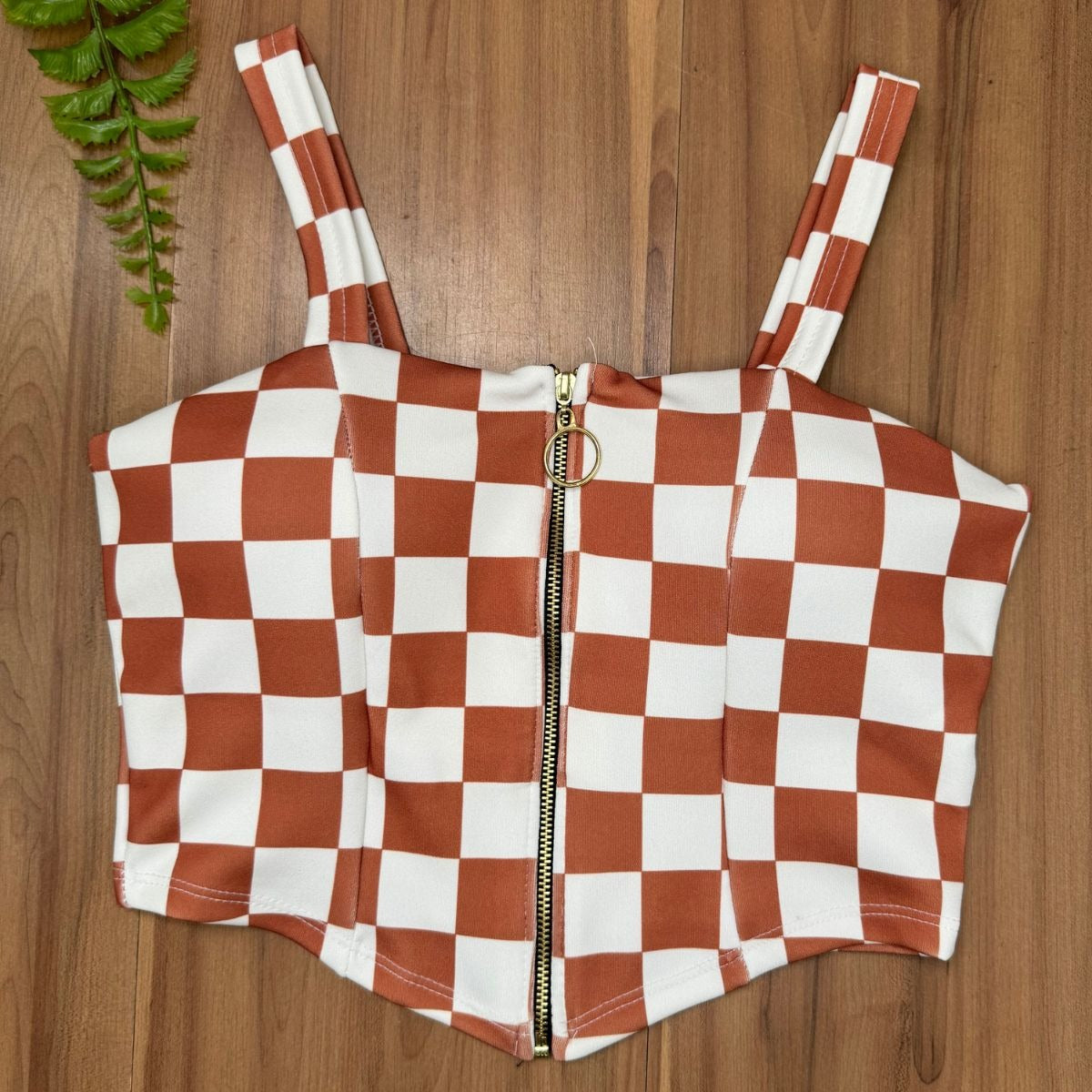 Cropped Zipper Corset Xadrez Balada Country Luxo Premium