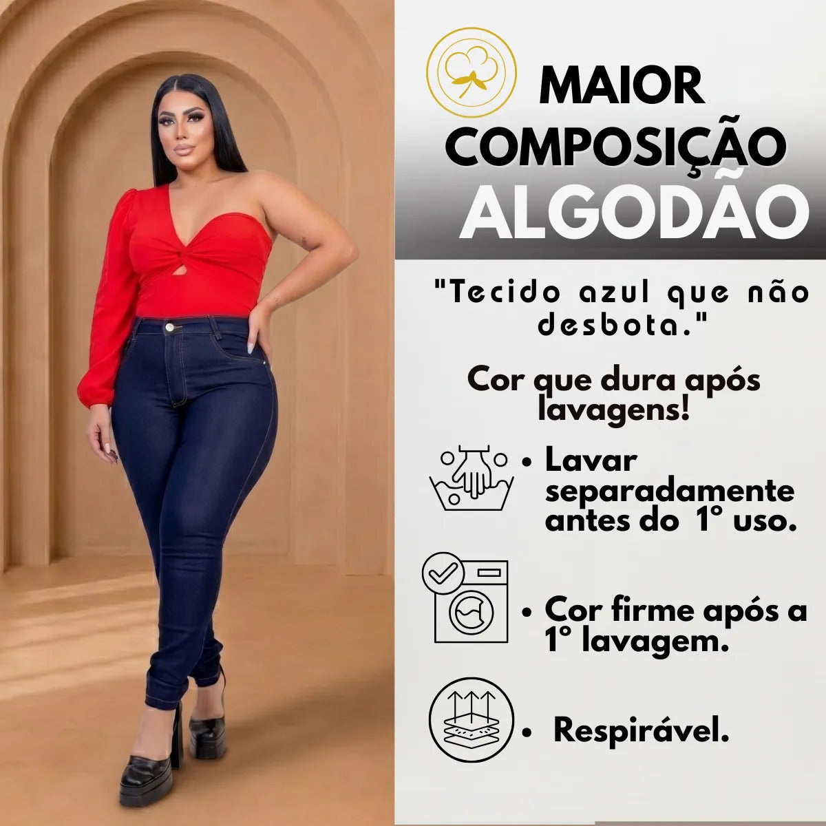 Calça Jeans Plus Size Cintura Alta Elastano Lycra Modeladora