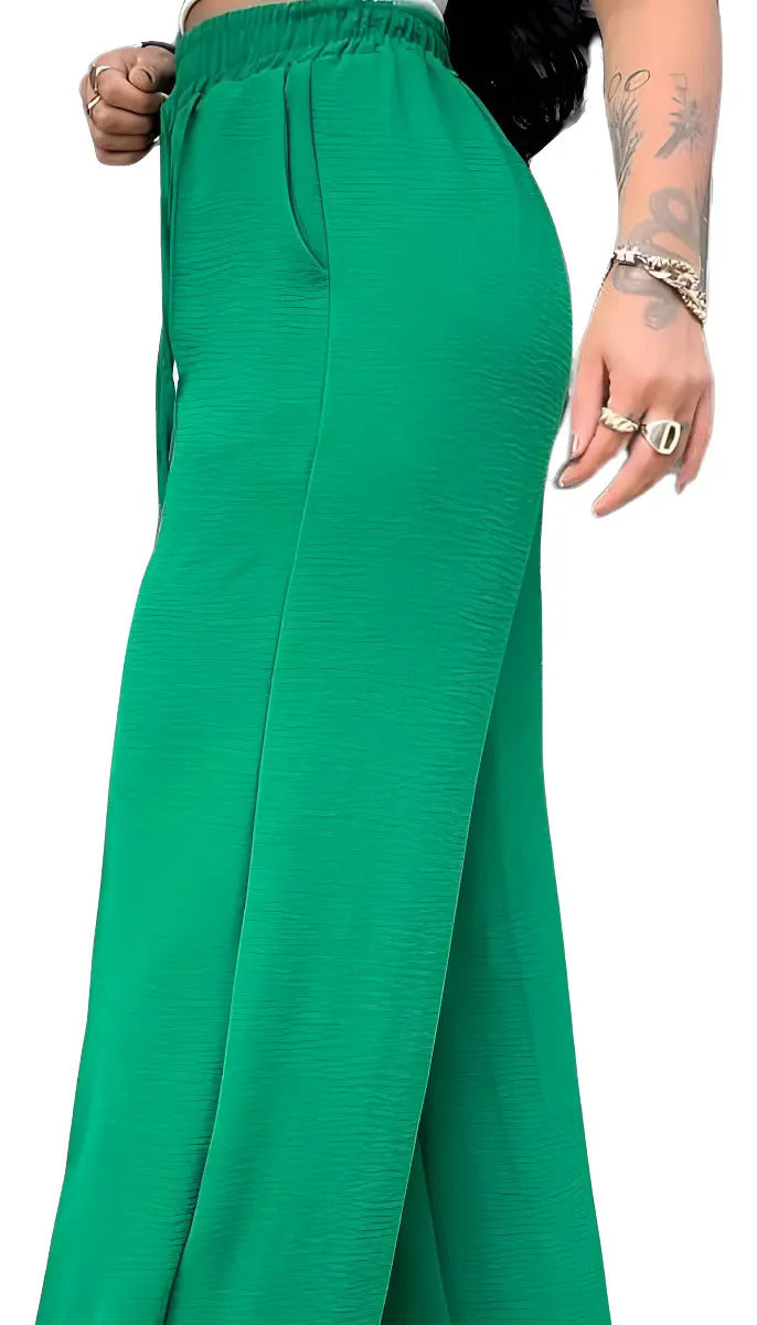 Calça Pantalona Duna Wide Leg Feminina Com Elástico E Bolso