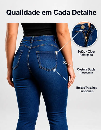 Calça Jeans Feminina Preta Skiny Cintura Alta Levanta Bumbum