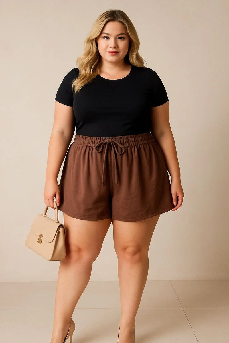 Short Plus Size Feminino Soltinho Com Cintura Alta Leve