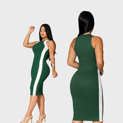Vestido Canelado Midi Faixas Regata Casual Básico Modelador