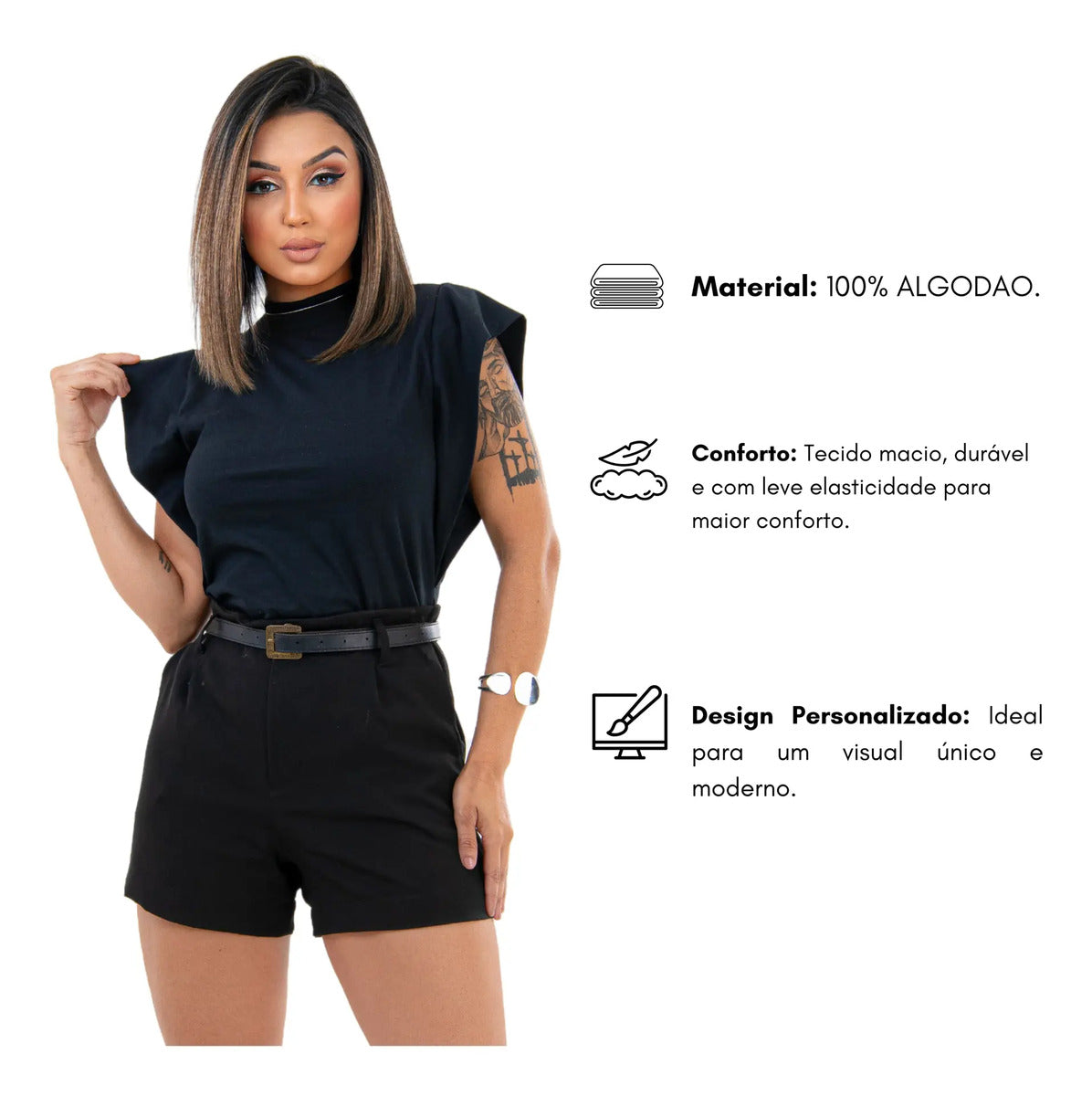 Blusa Feminina Social Manga Morcego Muscle Tee Luxo
