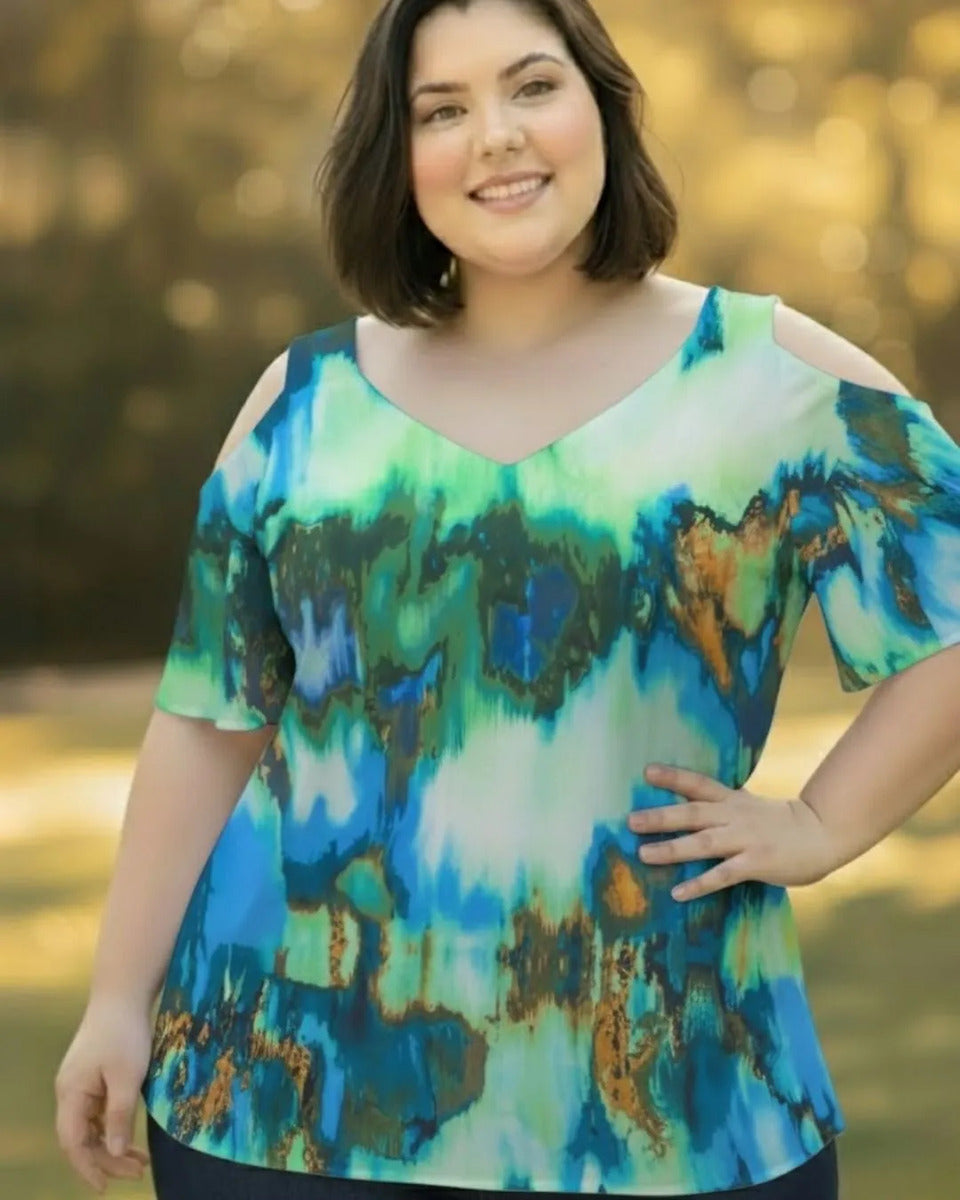 Blusa Cigana De Seda Estampada Alça Dupla Plus Size