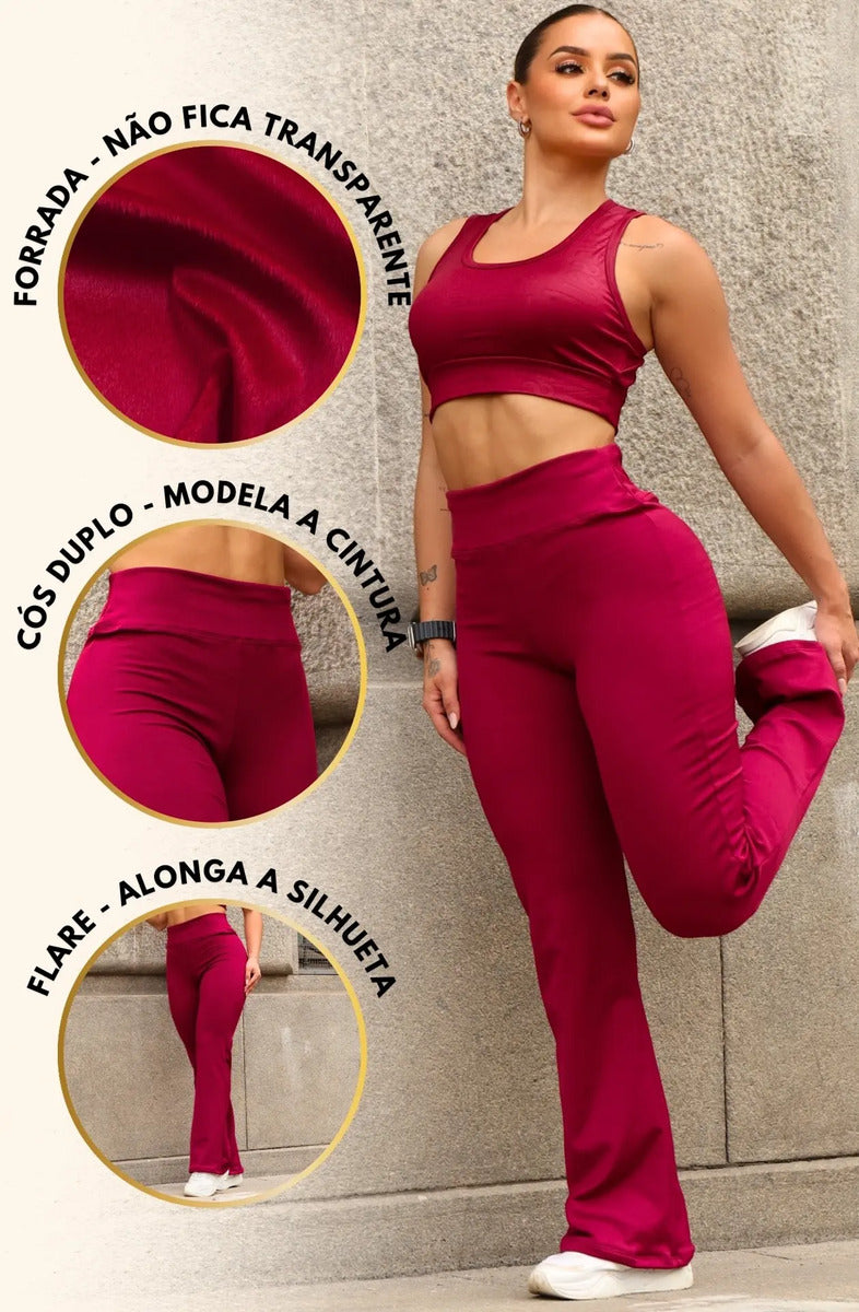 Calça Legging Flare Bailarina Leg Boca De Sino Cintura Alta