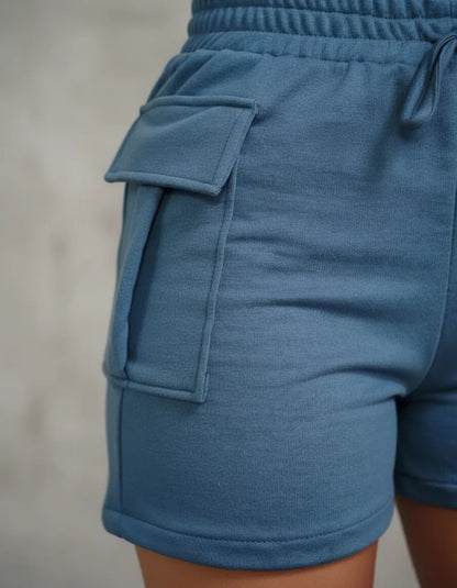 Shorts Cargo Moletom Feminino Com Bolso Lateral Moletinho