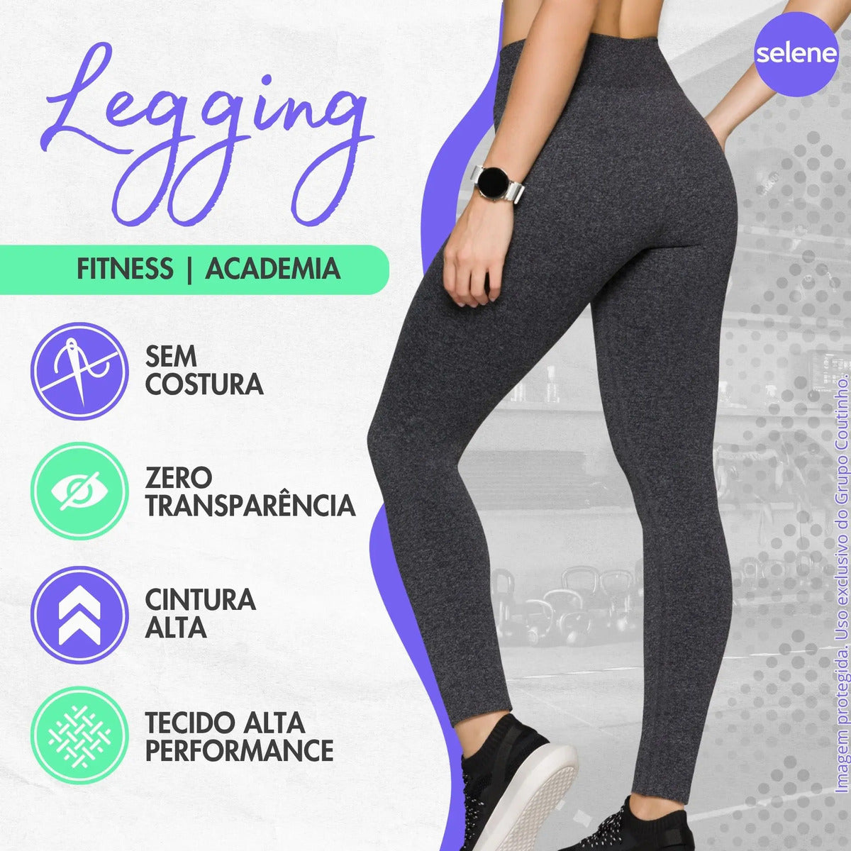 Calça Legging Zero Transparência Fitness Cintura Alta Selene