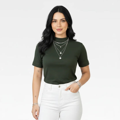 Kit 2 Blusas Camiseta Feminina T Shirt Gola Alta Inverno