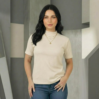 Kit 2 Blusas Camiseta Feminina T Shirt Gola Alta Inverno