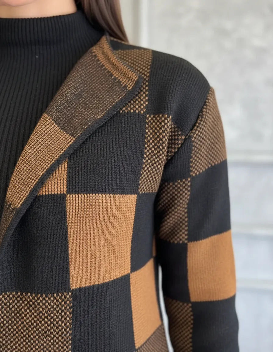Casaco Cardigan Xadrez Tricot Blusa De Frio Kimono Inverno