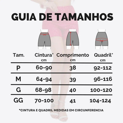 Short Bermuda Feminino Cintura Alta Paetê Balada Moda Brilho
