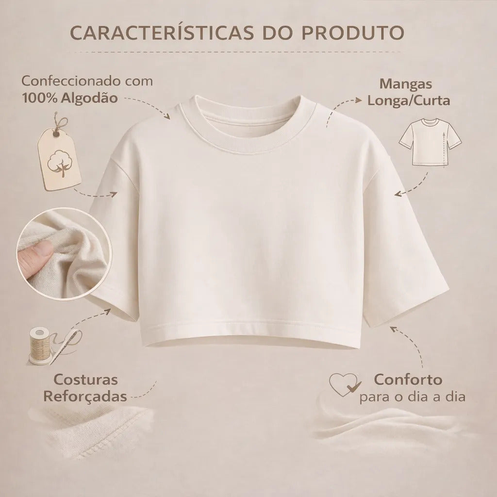 Kit 3 Blusinha Feminina Cropped Estampado Rio 100% Algodão