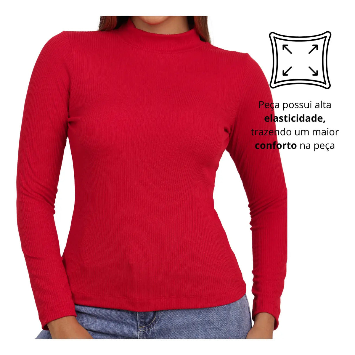 Blusa Feminina Canelada Gola Alta Manga Comprida Cacharrel