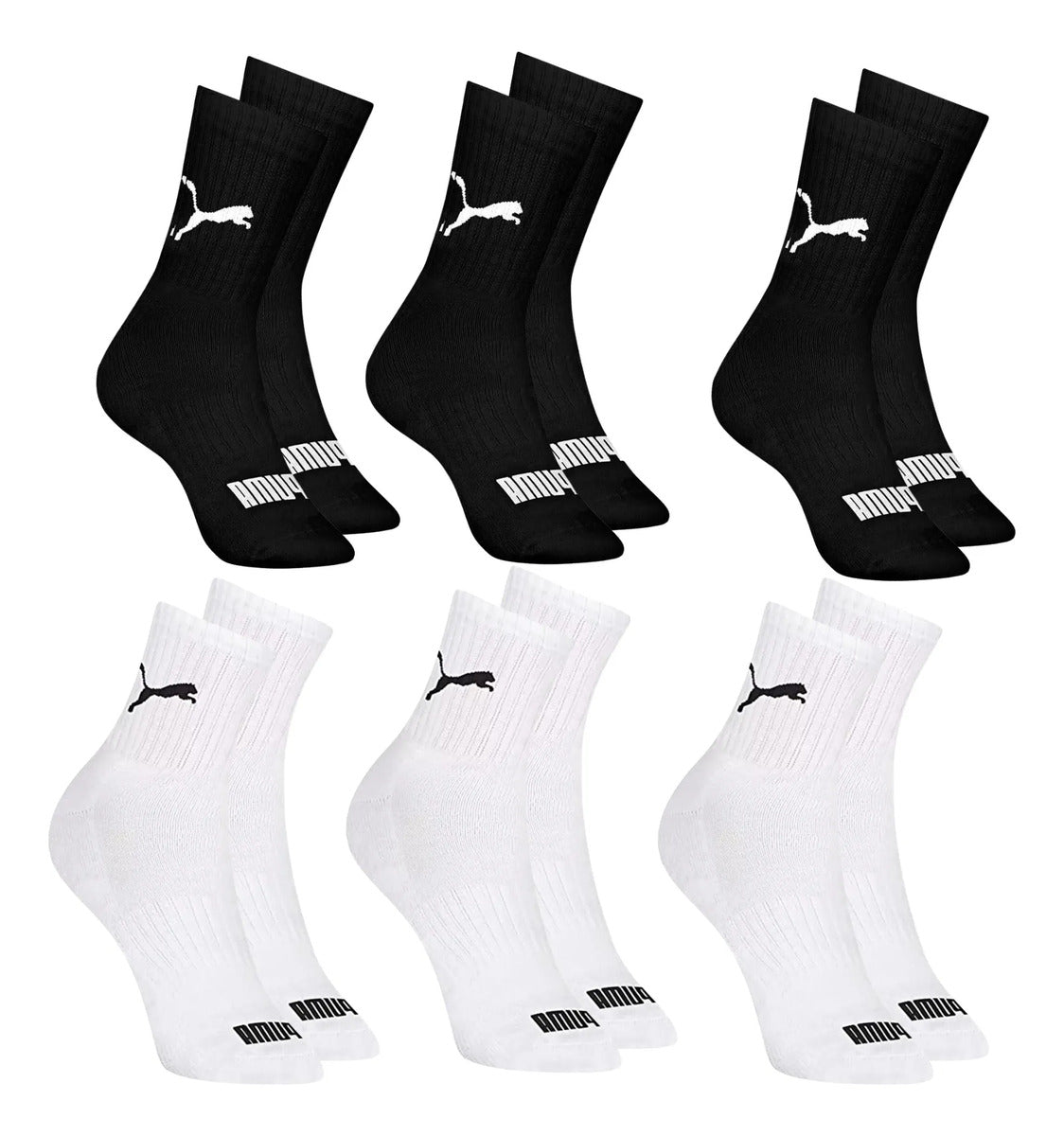 6 Pares Meias Puma Cano Médio Alto Atoalhada Academia Sport