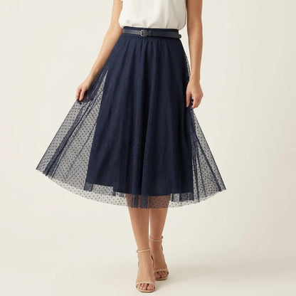 Saia Moda Evangélica Godê De Tule Mídi Com Cinto Moda Cristã