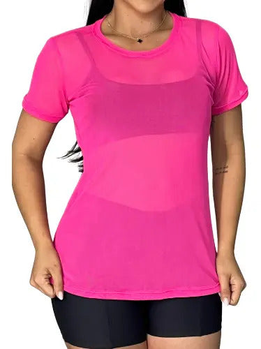 Blusa Tule Camiseta Feminina Academia Fitness