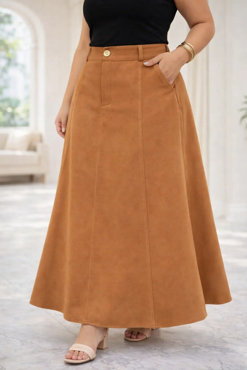 Saia Alfaiataria Plus Size Rodada Evasê Cós Alto Evangélica