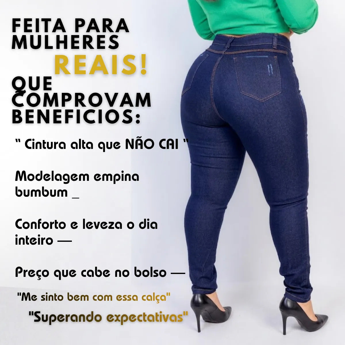 Calça Jeans Plus Size Cintura Alta Elastano Lycra Modeladora
