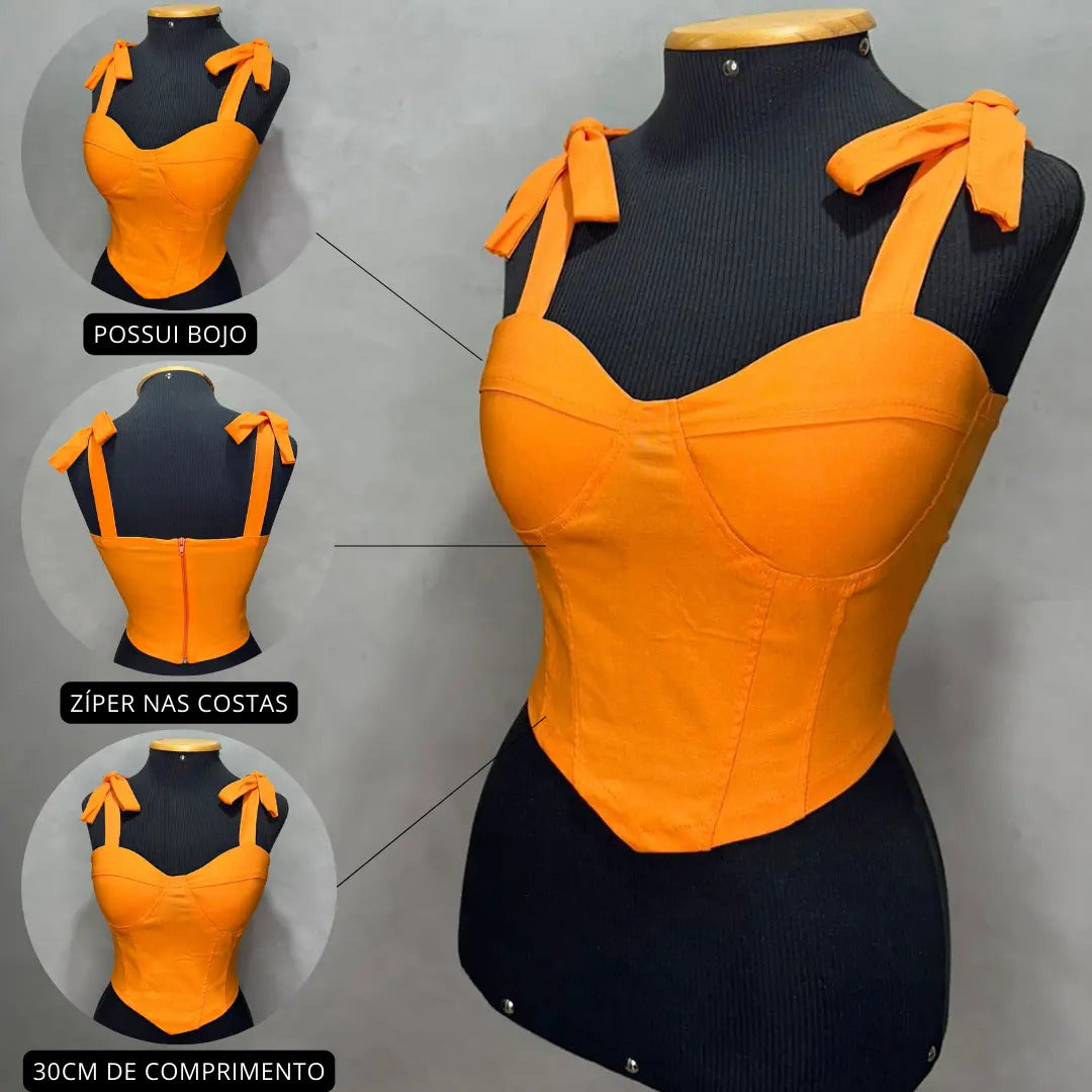 Croped Bengaline Corselet Corset Alcinha De Amarrar Com Bojo