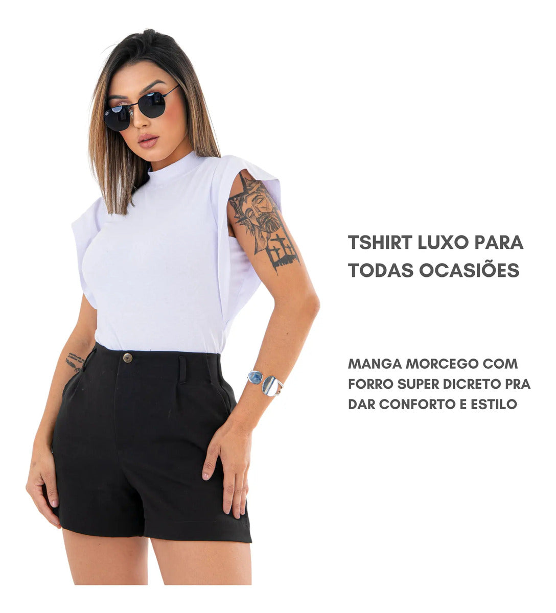 Blusa Feminina Social Manga Morcego Muscle Tee Luxo