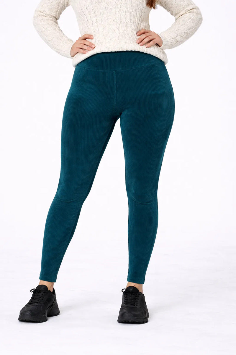 Calça Legging Veludo Cotelê Com Bolso Cós Alto Inverno