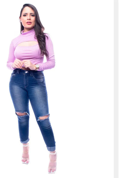 Cropped Gringa Manga Longa Blusinha Blogueira Gola Alta