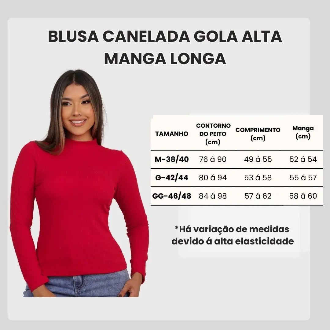 Blusa Feminina Canelada Gola Alta Manga Comprida Cacharrel