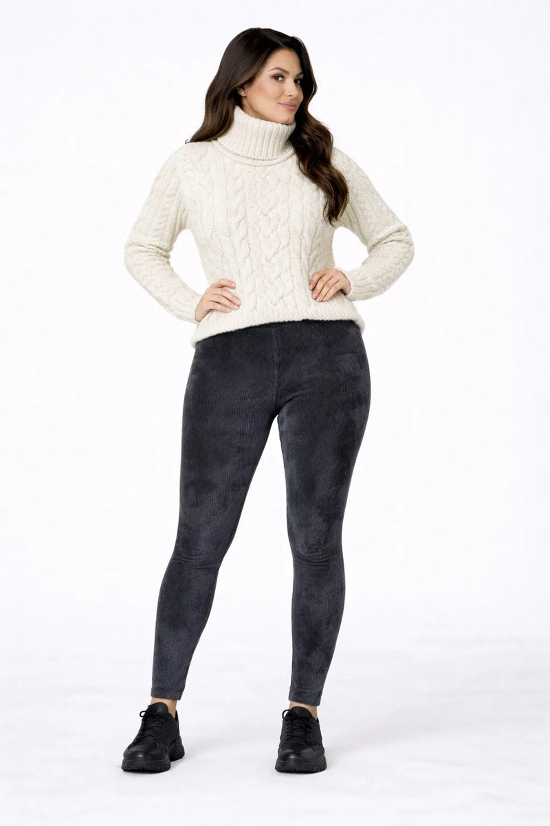 Calça Legging Veludo Cotelê Com Bolso Cós Alto Inverno