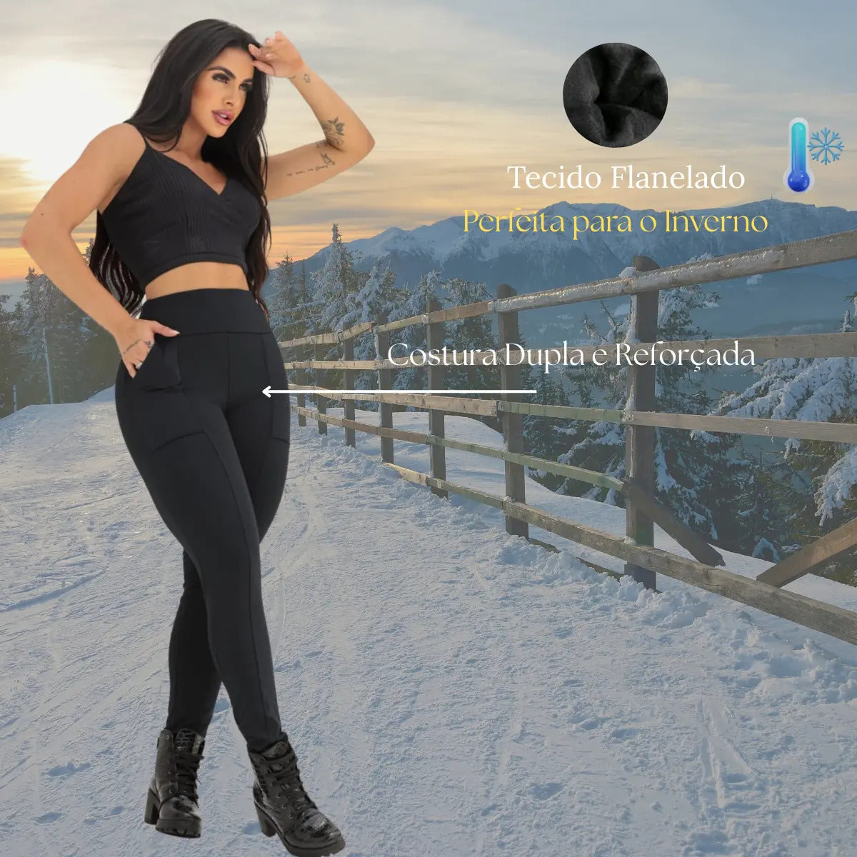 Calça Montaria Forrada Flanelada Com Bolso Feminina Grossa