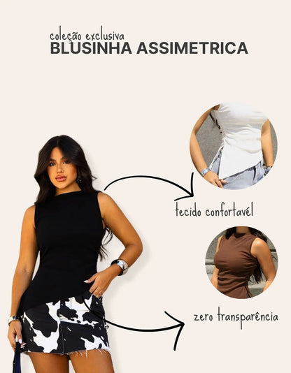 Blusa Cropped Feminina Assimétrica Ribana Canelada Premium