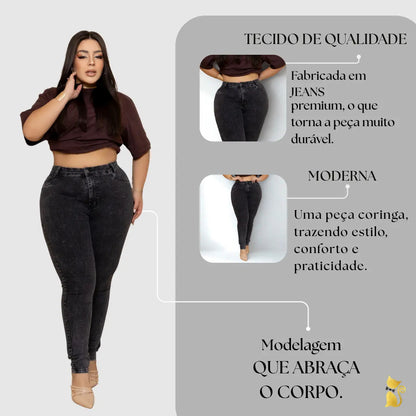 Calça Jeans Plus Size Cintura Alta Elastano Lycra Modeladora