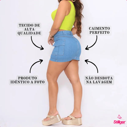 Saia Cargo Feminina Cintura Alta Com Lycra Levanta Bumbum