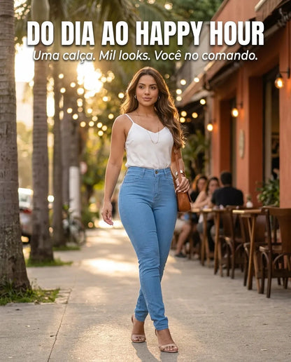 Calça Feminina Jeans Cintura Alta Skinny Levanta Bumbum