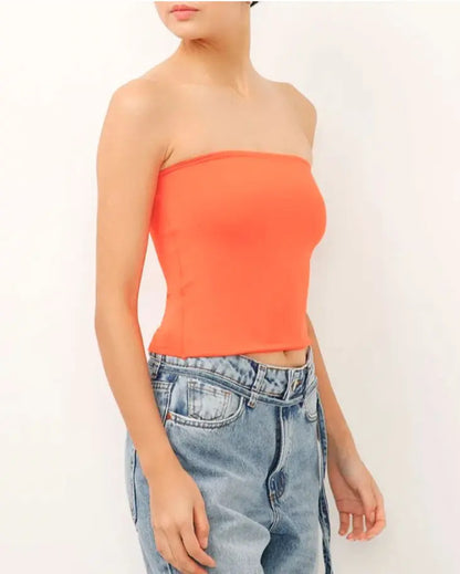 Top Tube Poliamida Forrada Tomara Que Caia Cropped Moda
