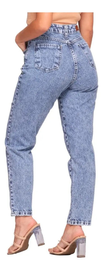 Calça Mom Jeans Feminina Cintura Alta Marmorizada
