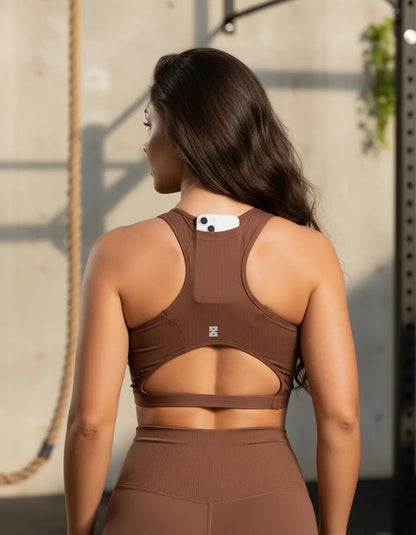 Top Feminino Academia Bolso Nadador Corrida Fitness Esporte