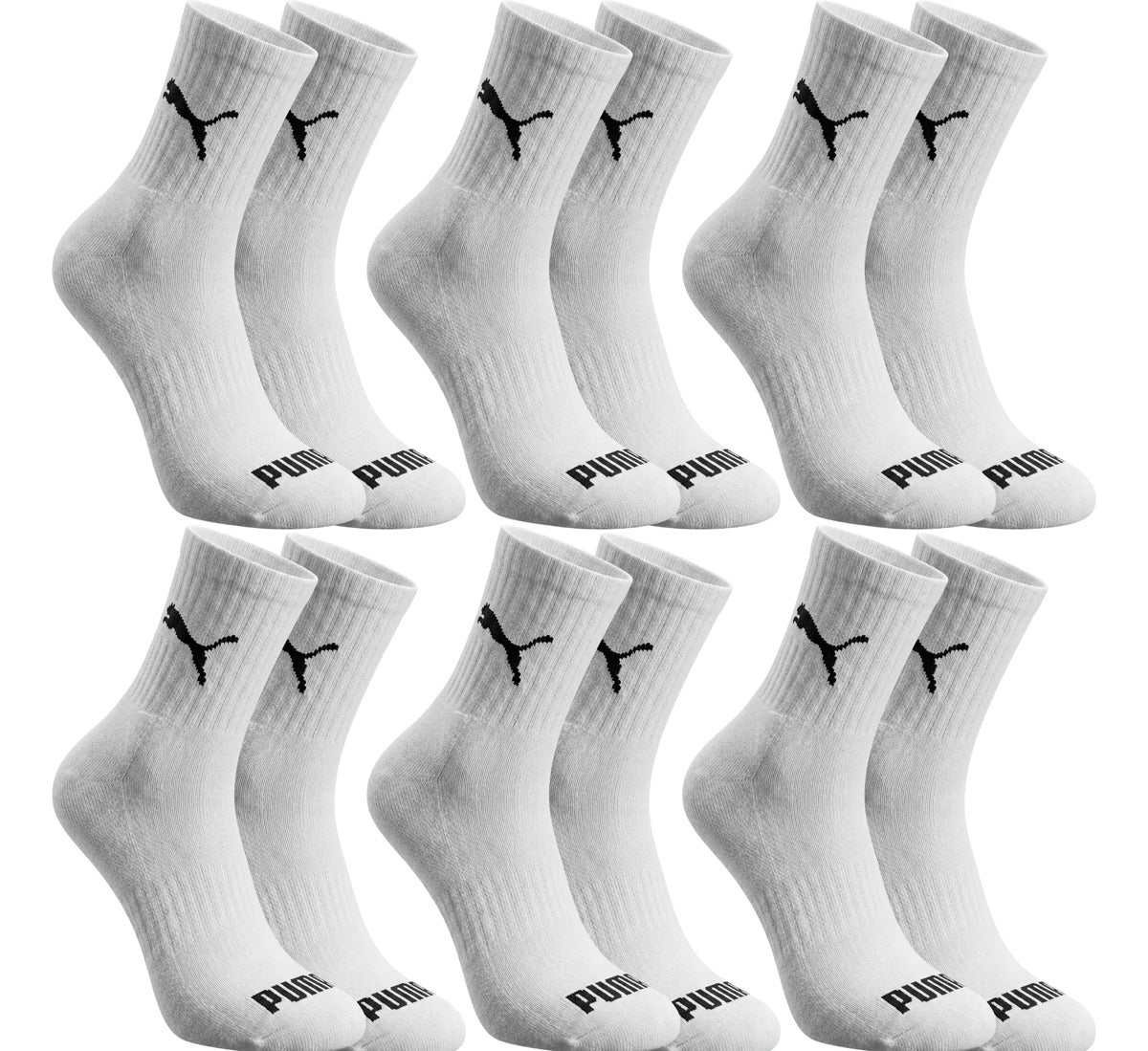 6 Pares Meias Puma Cano Médio Alto Atoalhada Academia Sport