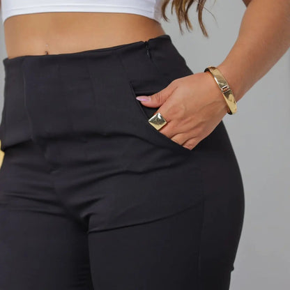 Calça Feminina Alfaiataria Social Cintura Alta Trabalho Leve