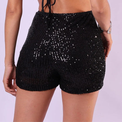 Short Bermuda Feminino Cintura Alta Paetê Balada Moda Brilho